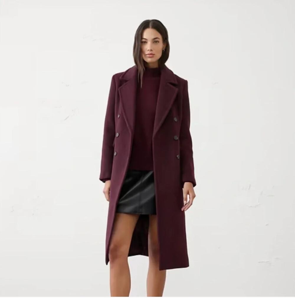Banana Republic Factory Timeless Topcoat Vino Rosso Wool Blend Coat NWOT Med Pet